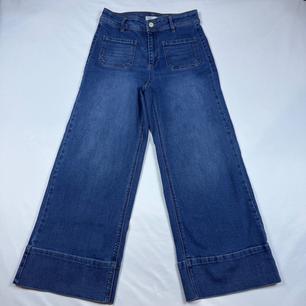 OAT New York Wide Leg Jeans Womens 6/28 Blue Medium Wash High Rise Patch Pocket